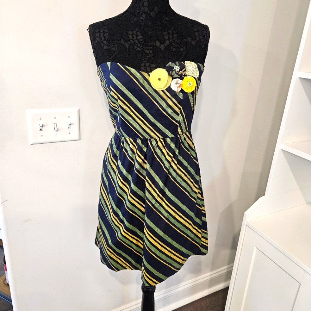 Judith March Dress Sleeveless Rear Zip Cotton Side Pockets Large Navy Bl…